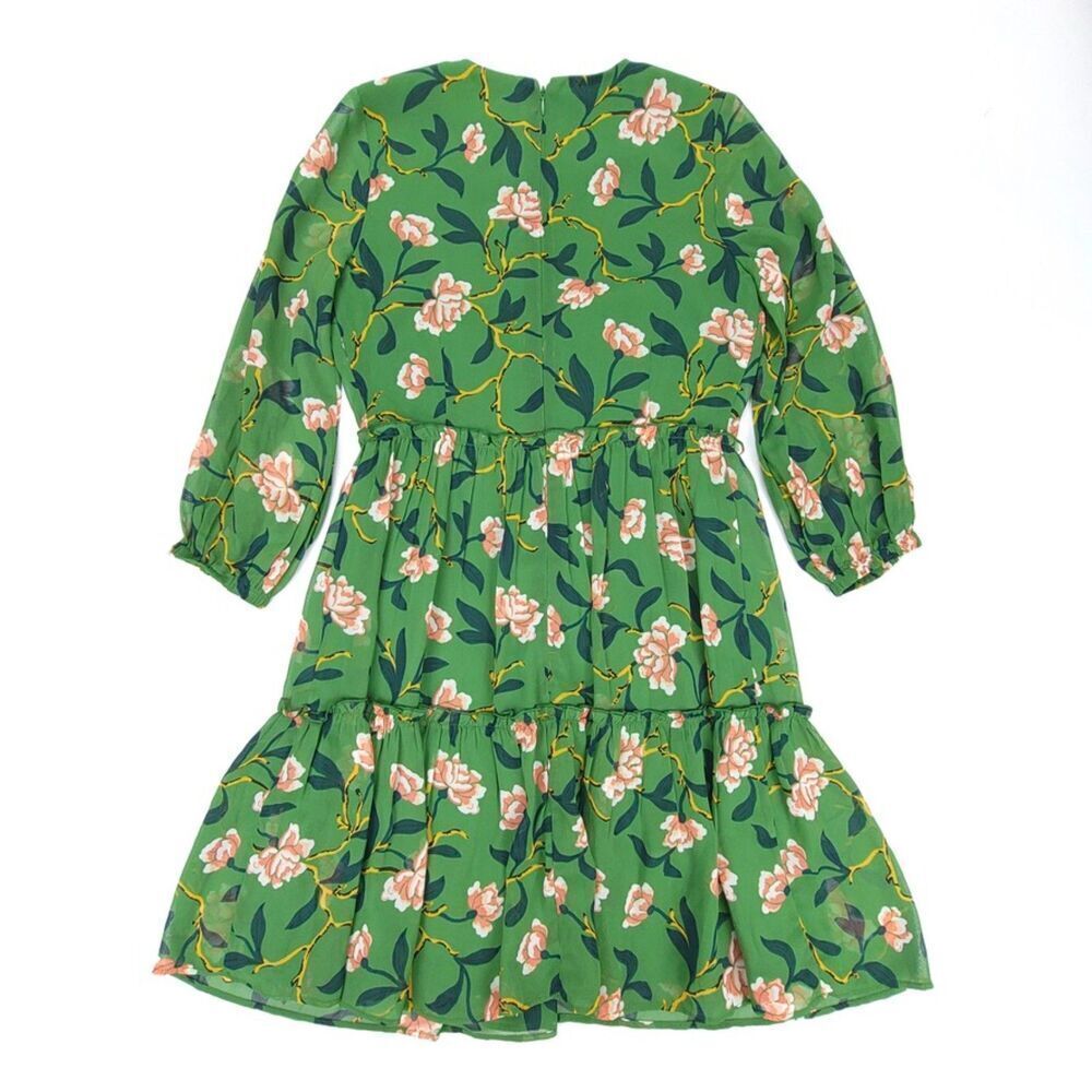 NEW Ann Taylor Cottagecore Boho Tiered Flared Mini Dress Olive Floral 2 Petite - Picture 5 of 8